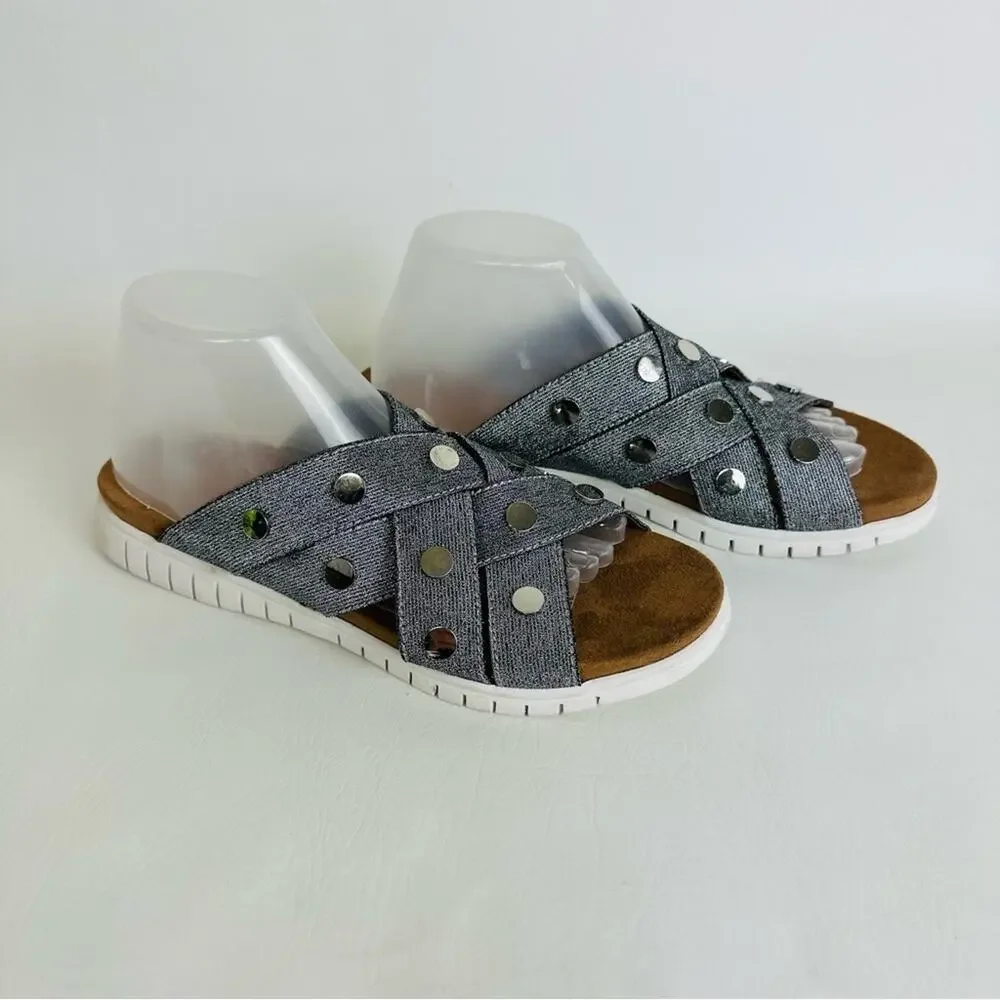 Bernie Mev Womens Kim Slide Sandal Pewter Open Toe Gray Metallic‎ Sz 41 Sz 9.5